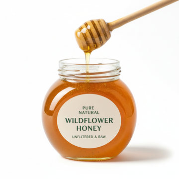 Raw wildflower honey in glass jar