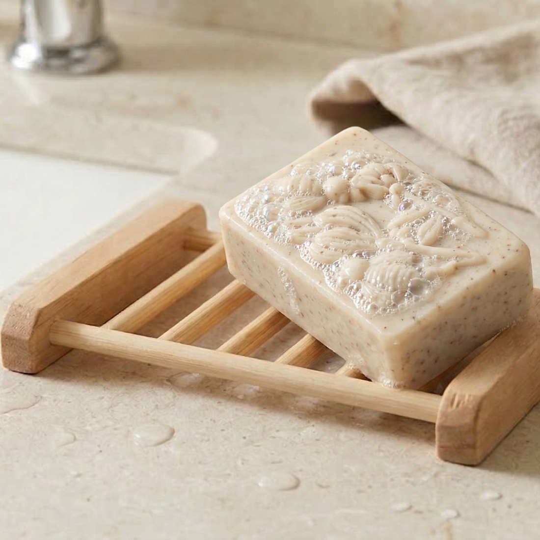 Self-Draining Bamboo Soap Dish – Natural Wood Bar Soap Saver